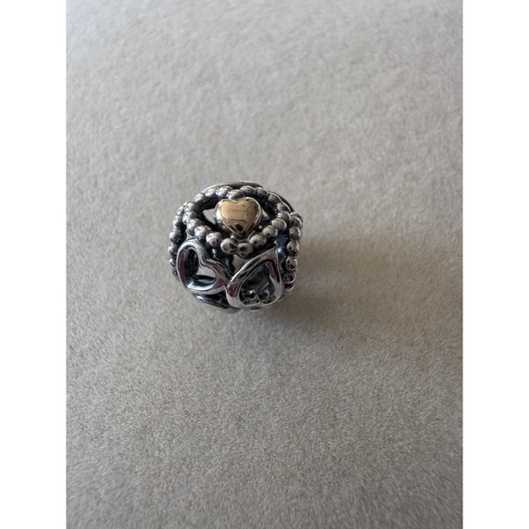 SPREAD THE LOVE Authentic PANDORA 2 Tone Silver/14K GOLD Hearts Charm/Bead NEW - Picture 6 of 7